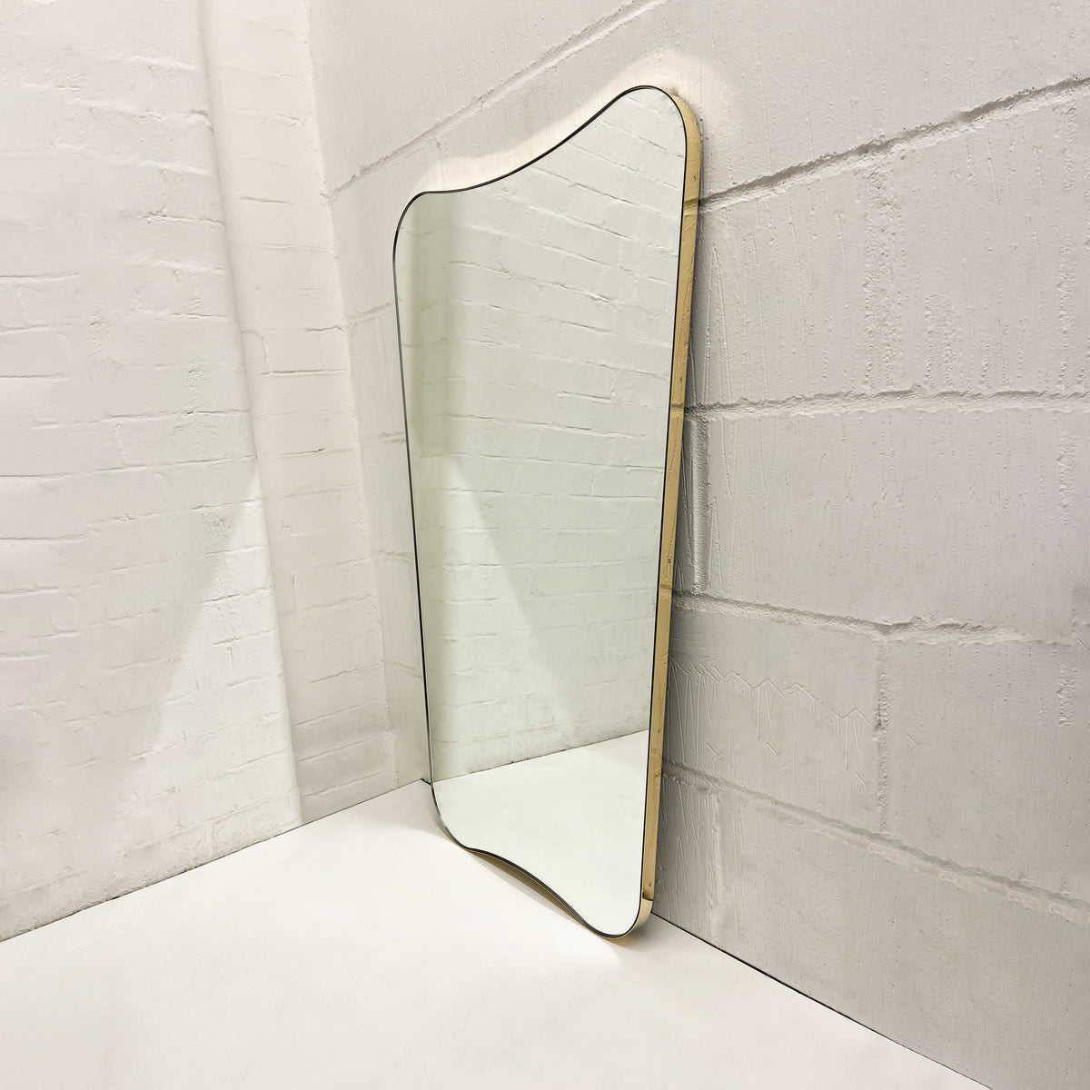 Mid-century Inspired Freeform Mirror with Minimalist Brass Frame - Vintage N.2
