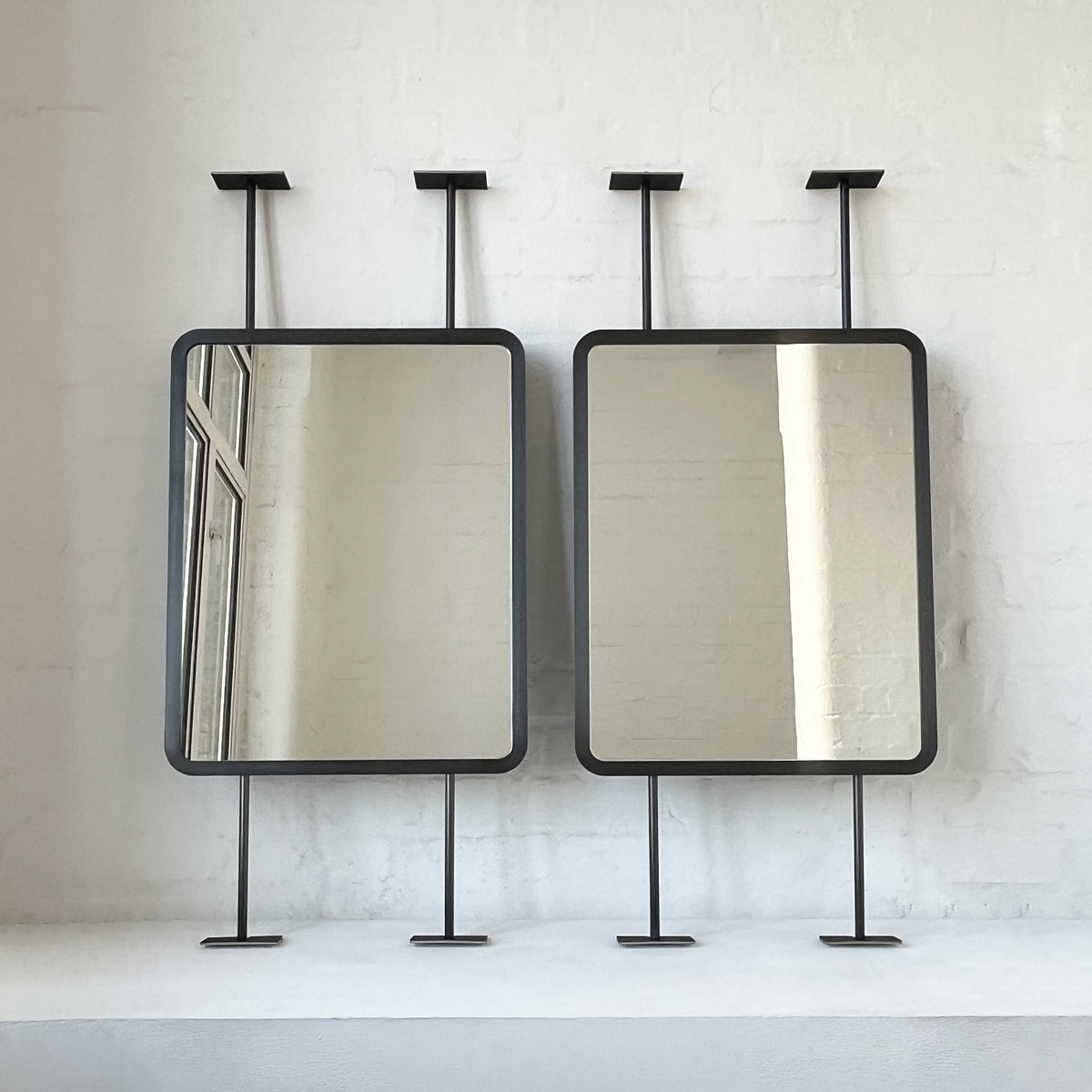 Set of 2 Countertop to Ceiling Quadris™ Mirror with Blackened Stainless Steel Frame