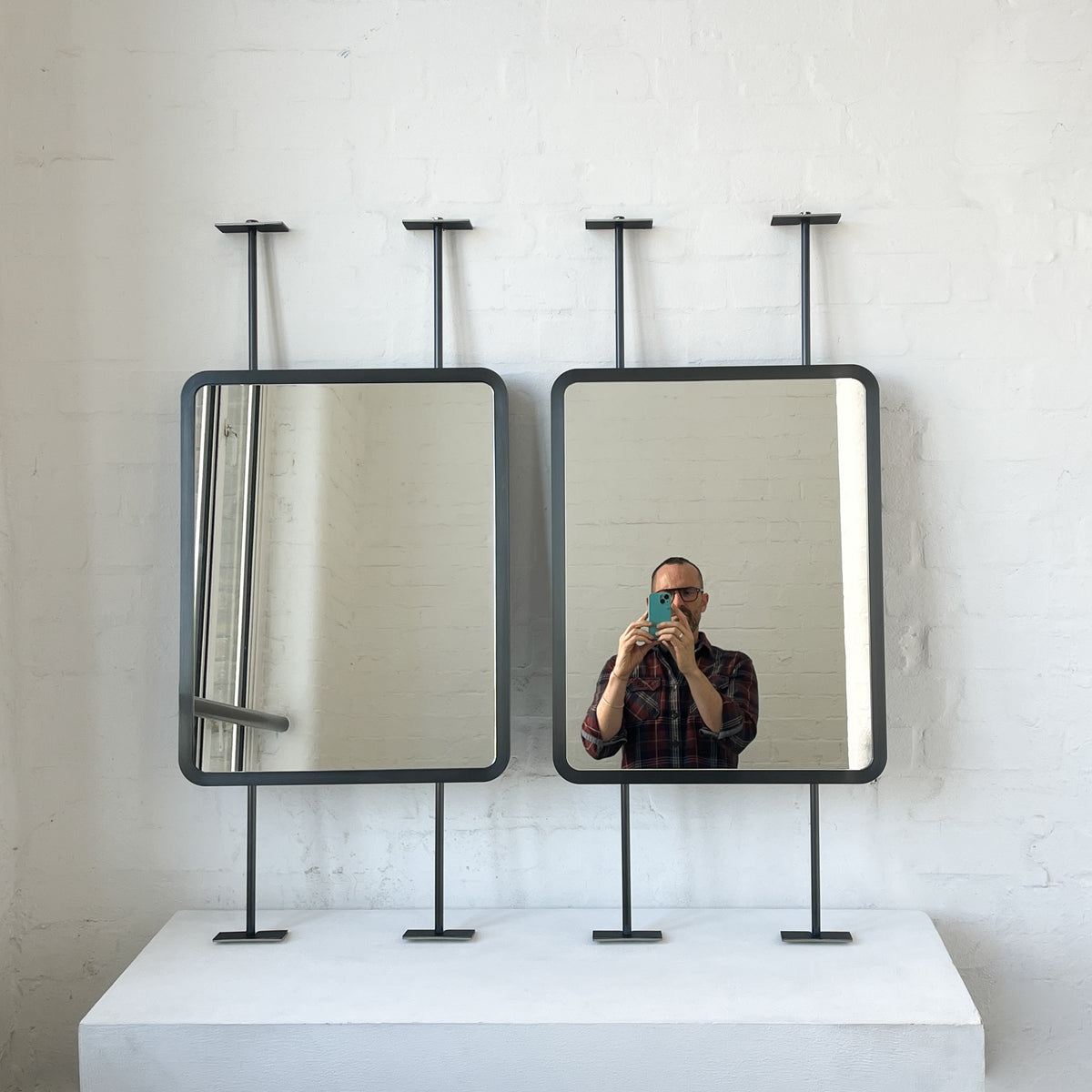 Set of 2 Countertop to Ceiling Quadris™ Mirror with Blackened Stainless Steel Frame
