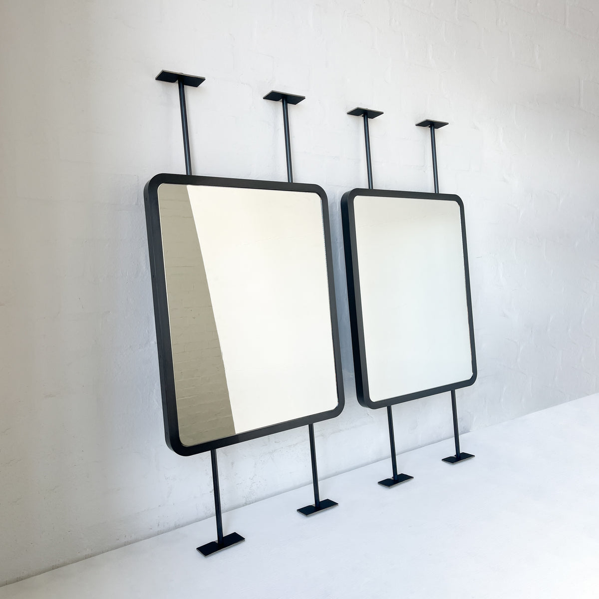 Set of 2 Countertop to Ceiling Quadris™ Mirror with Blackened Stainless Steel Frame