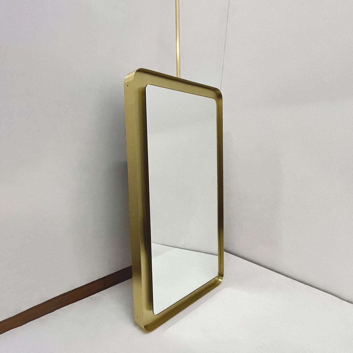 Ceiling Suspended Quadris™ Rectangular Illuminated Mirror with Brass Tray Frame
