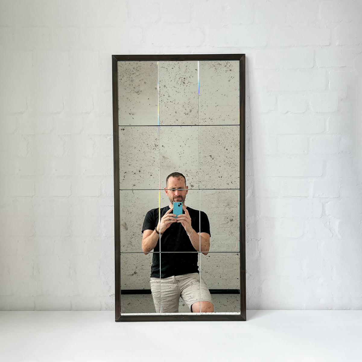 Quadris™ Rectangular Antiqued Panelled Mirror with Bronze Patina Frame