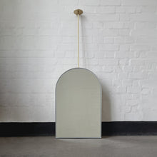 Ceiling Suspended Modern Arcus™ Arched Illuminated Mirror with Brass Frame and Backing