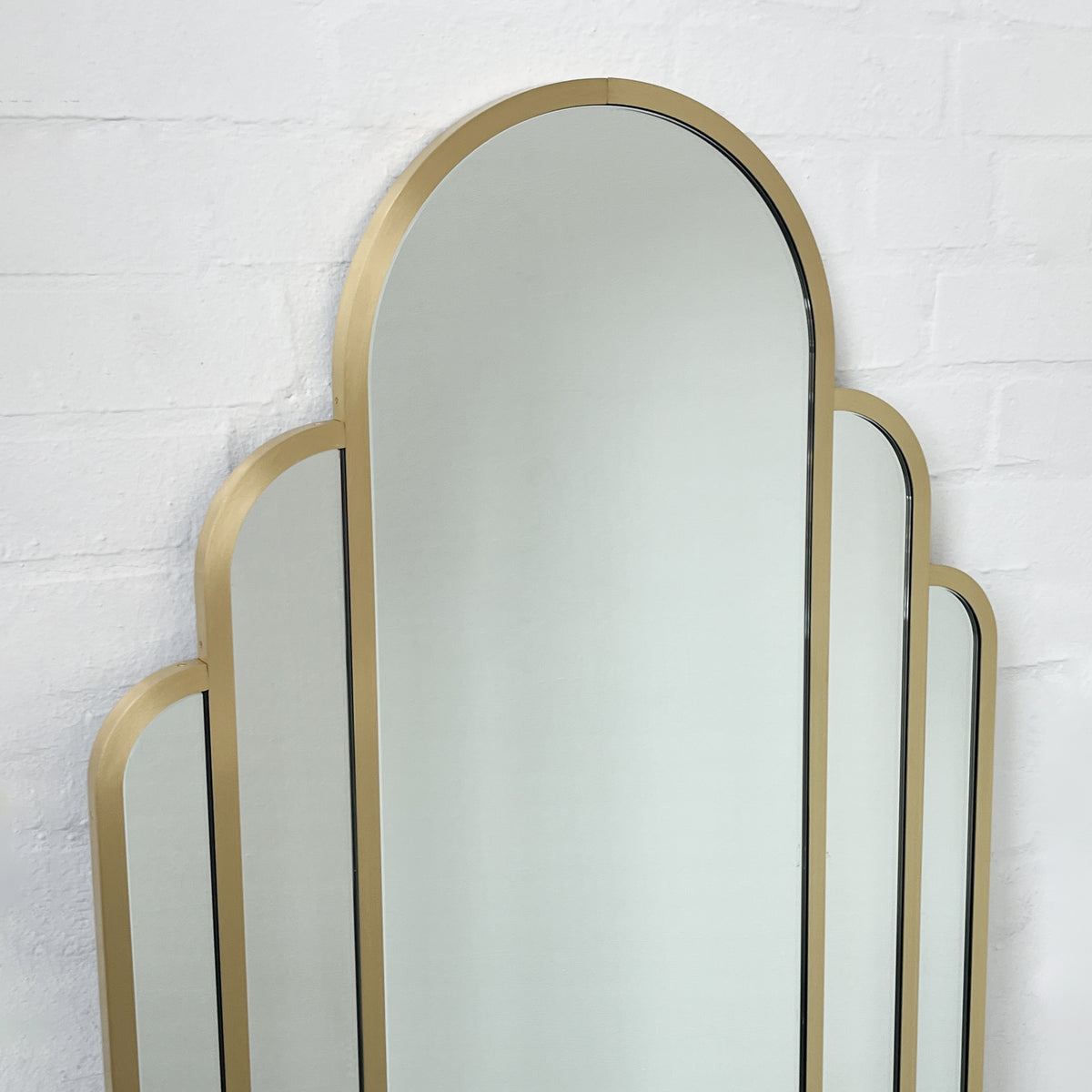 Stunning Art Deco Arched Handcrafted Mirror with Brass Frame