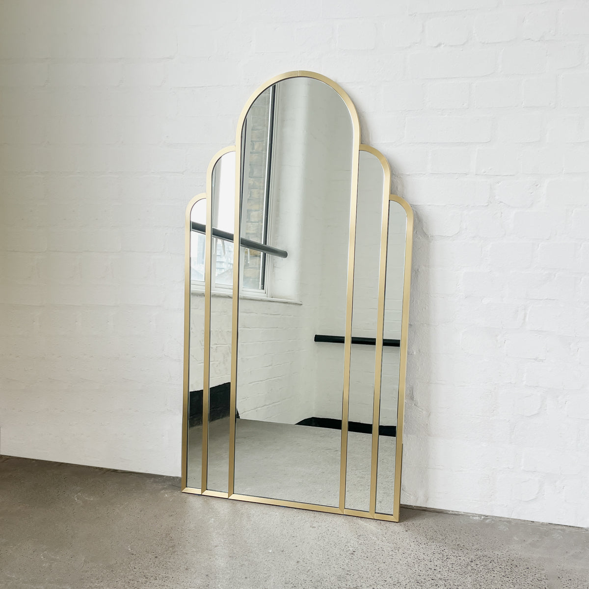 Stunning Art Deco Arched Handcrafted Mirror with Brass Frame
