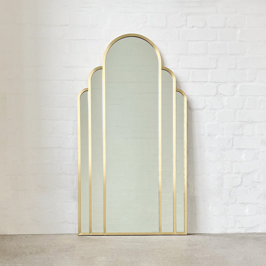 Stunning Art Deco Arched Handcrafted Mirror with Brass Frame