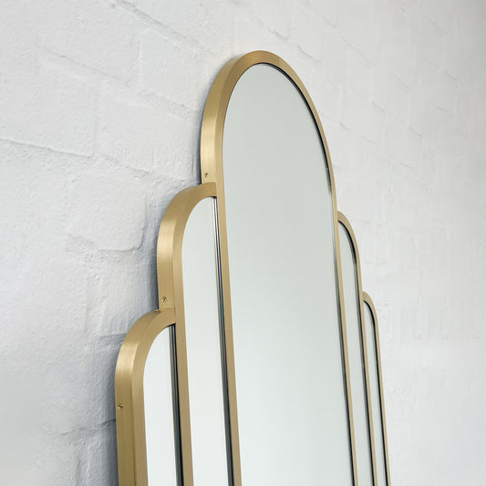 Stunning Art Deco Arched Handcrafted Mirror with Brass Frame