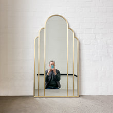 Stunning Art Deco Arched Handcrafted Mirror with Brass Frame