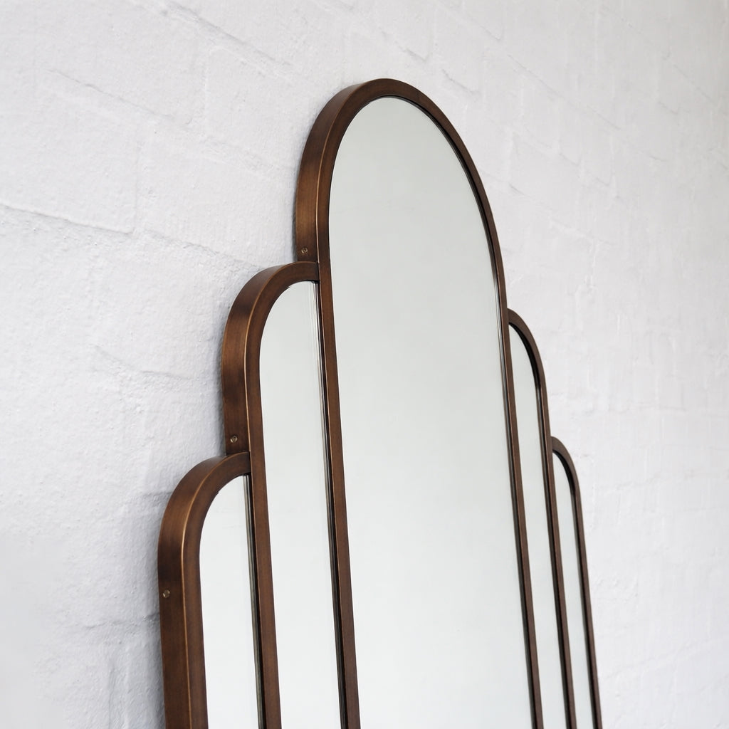 Stunning Art Deco Arched Handcrafted Mirror with Brass Frame
