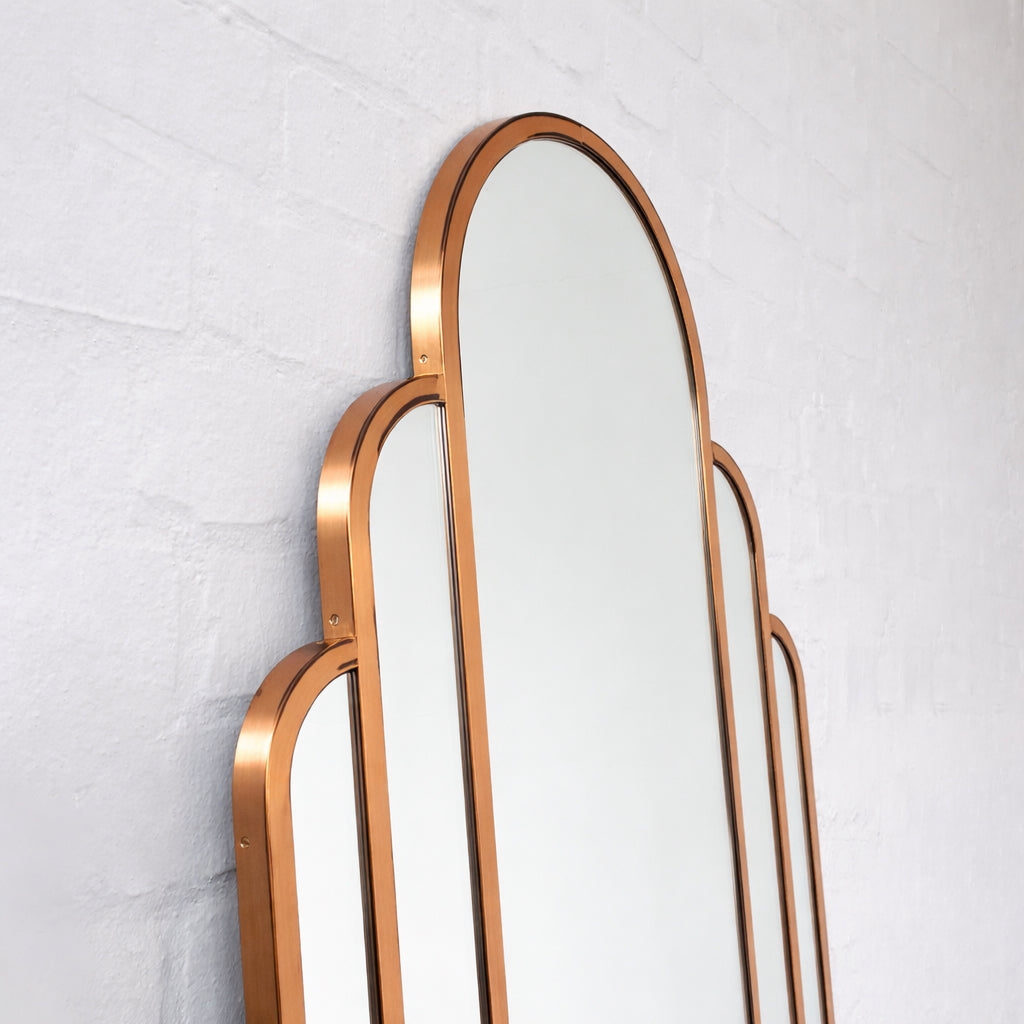 Stunning Art Deco Arched Handcrafted Mirror with Brass Frame