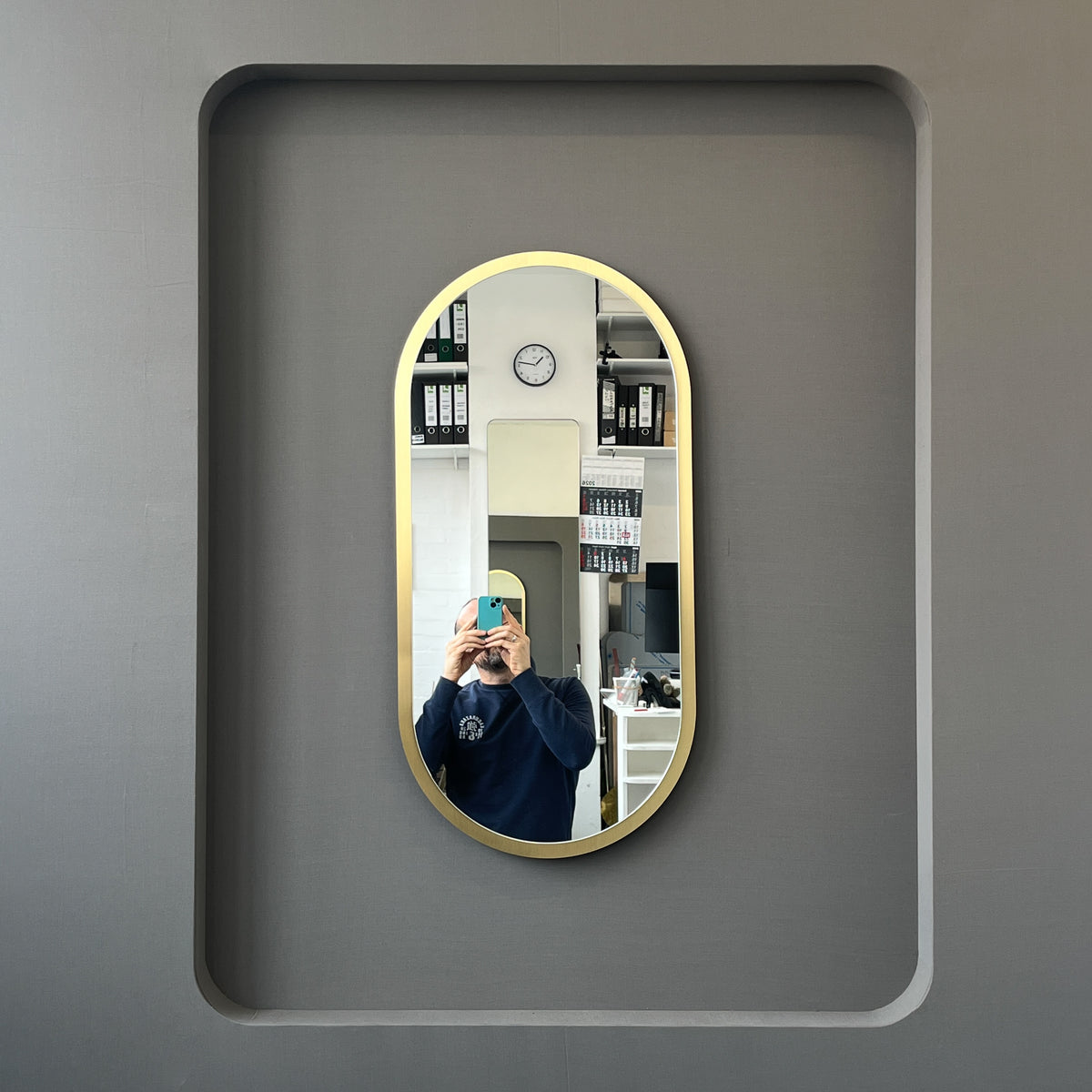 NEW Capsula™ Pill shaped Mirror with Modern Tipo™ Brass Frame