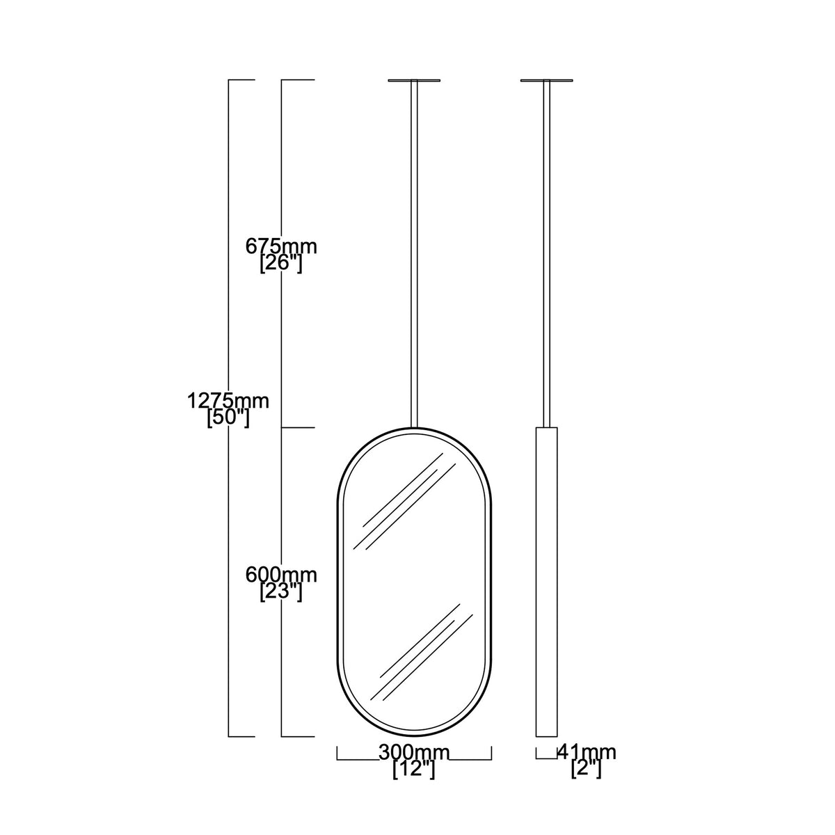 Capsula™ Ceiling Suspended Illuminated Mirror with Modern Anthracite Grey Frame
