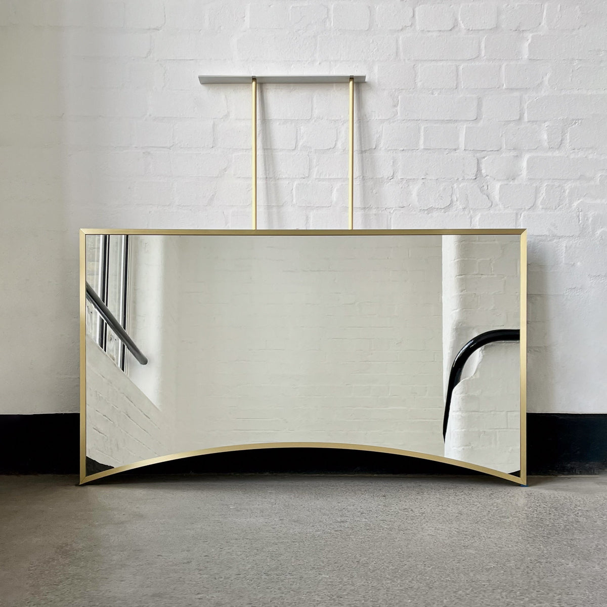 Ceiling Suspended Irregular shaped Mirror with Brushed Brass Full Frame