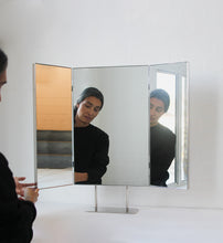 Triptych Countertop Mirror with Minimalist Nickel Plated Frame