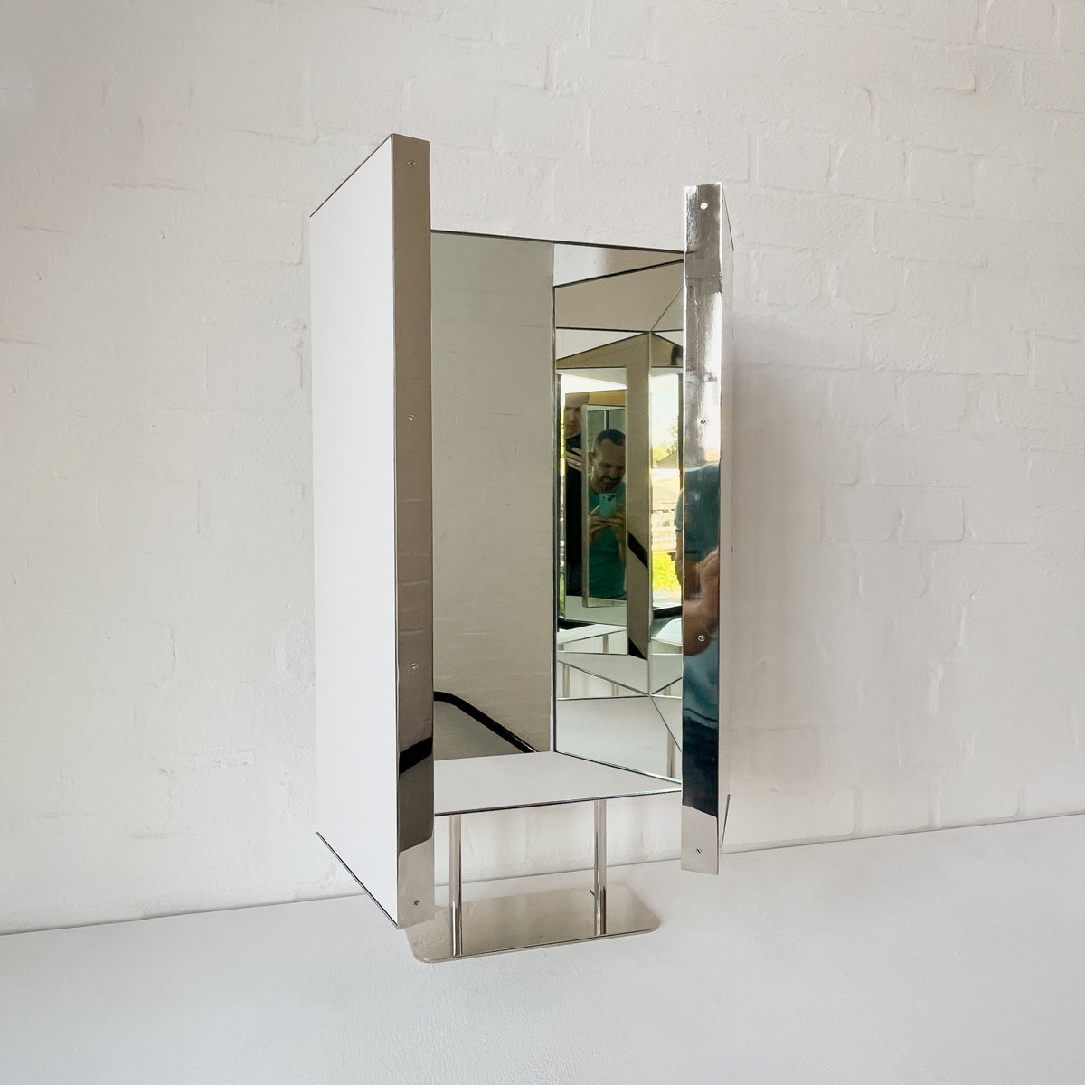 Triptych Countertop Mirror with Minimalist Nickel Plated Frame