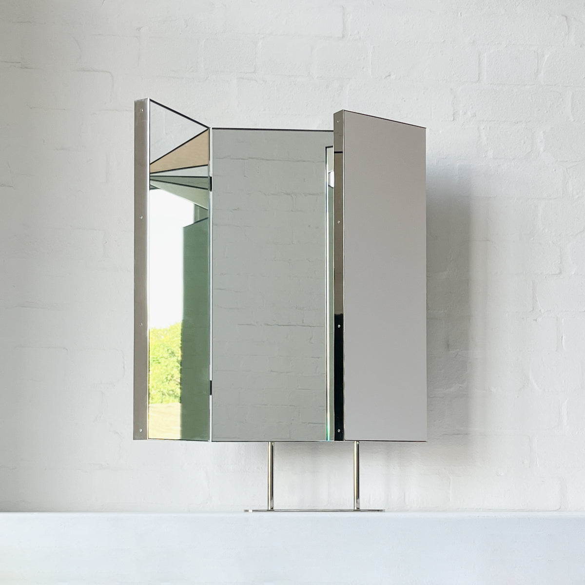Triptych Countertop Mirror with Minimalist Nickel Plated Frame