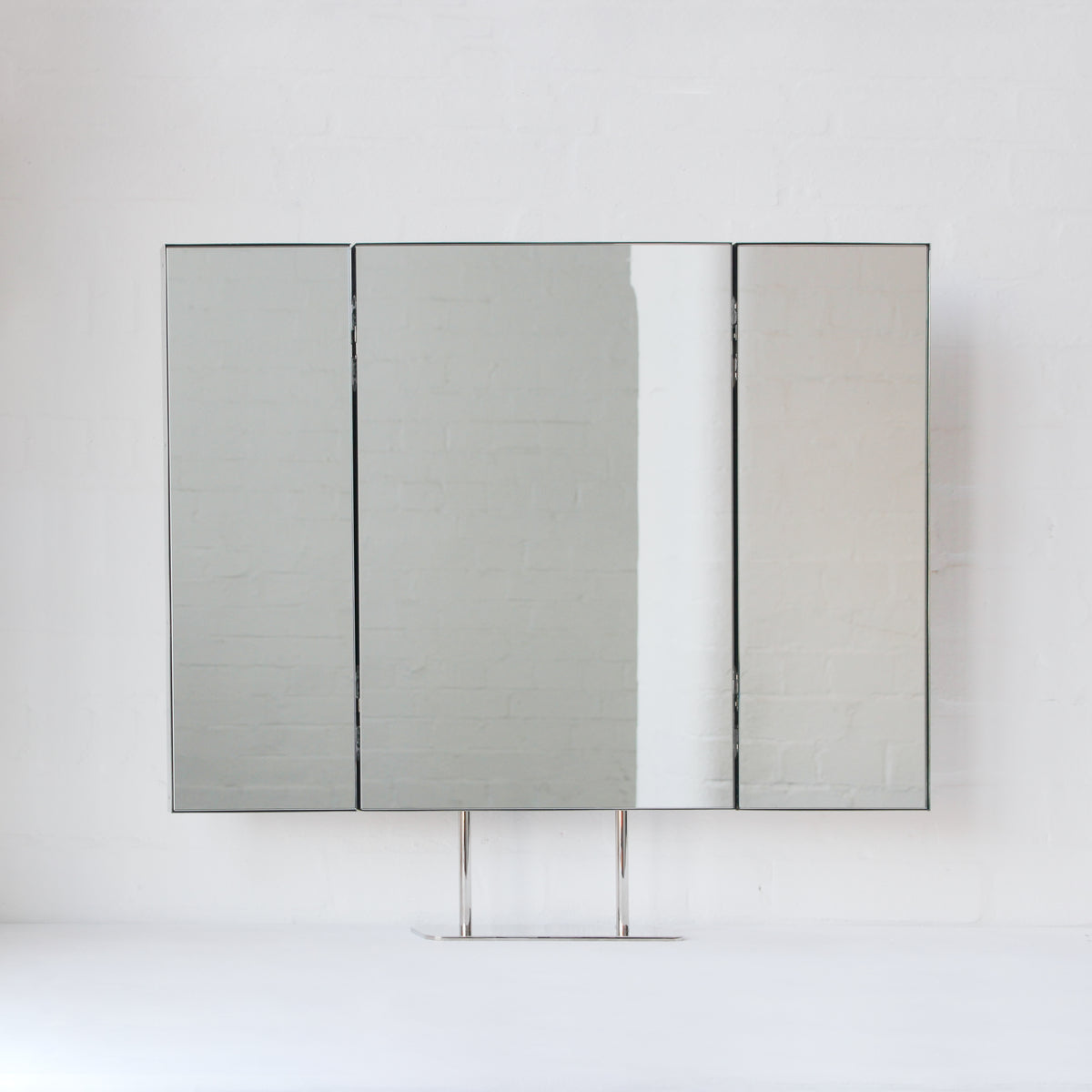 Triptych Countertop Mirror with Minimalist Nickel Plated Frame