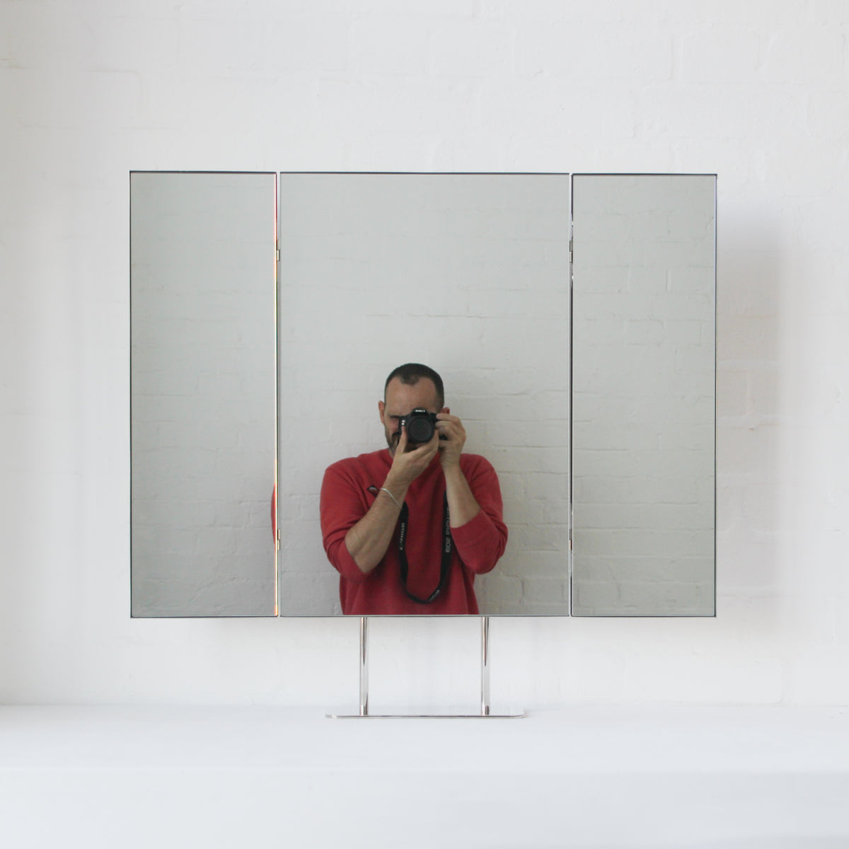 Triptych Countertop Mirror with Minimalist Nickel Plated Frame