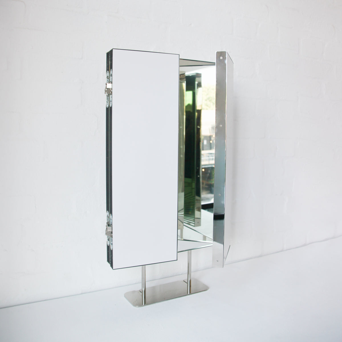 Triptych Countertop Mirror with Minimalist Nickel Plated Frame