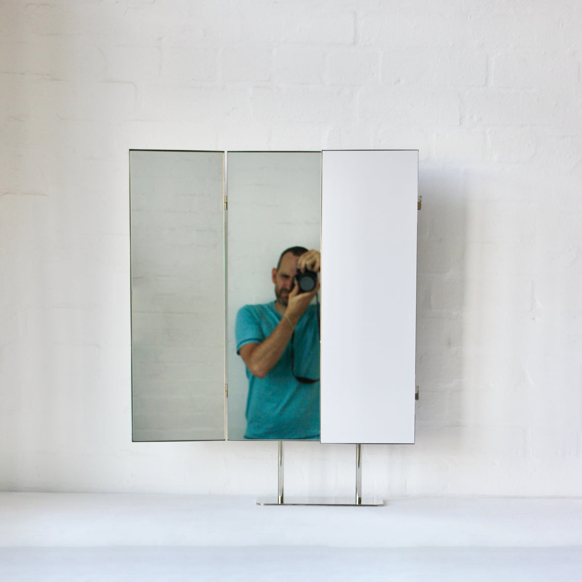 Triptych Countertop Mirror with Minimalist Nickel Plated Frame