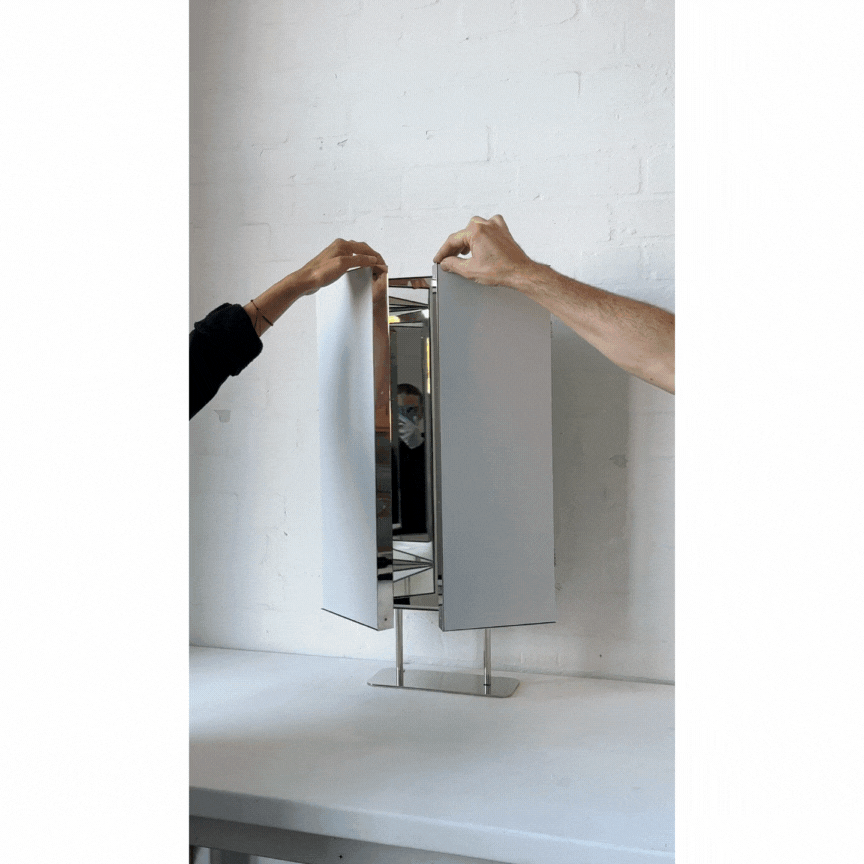 Triptych Countertop Mirror with Minimalist Nickel Plated Frame