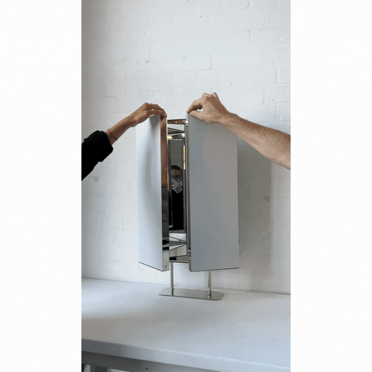 Triptych Countertop Mirror with Minimalist Nickel Plated Frame