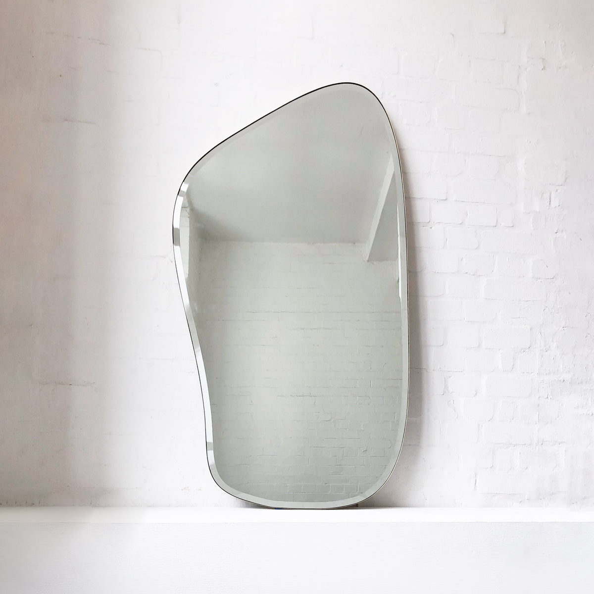 Freeform Bevelled Mirror with Minimalist Brass Frame - E