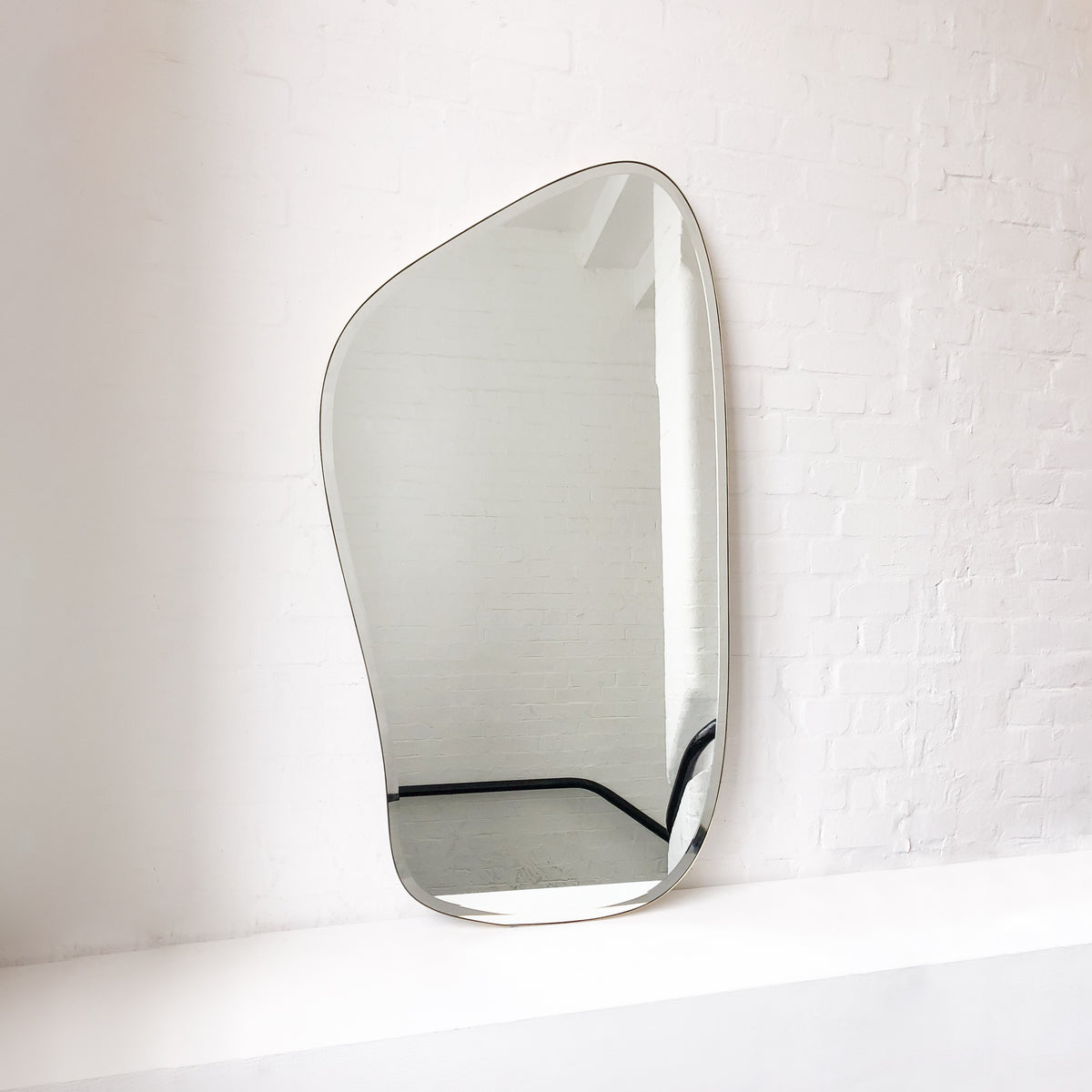 Freeform Bevelled Mirror with Minimalist Brass Frame - E