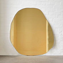 Contemporary Gold Tinted Freeform Mirror with Brass Frame