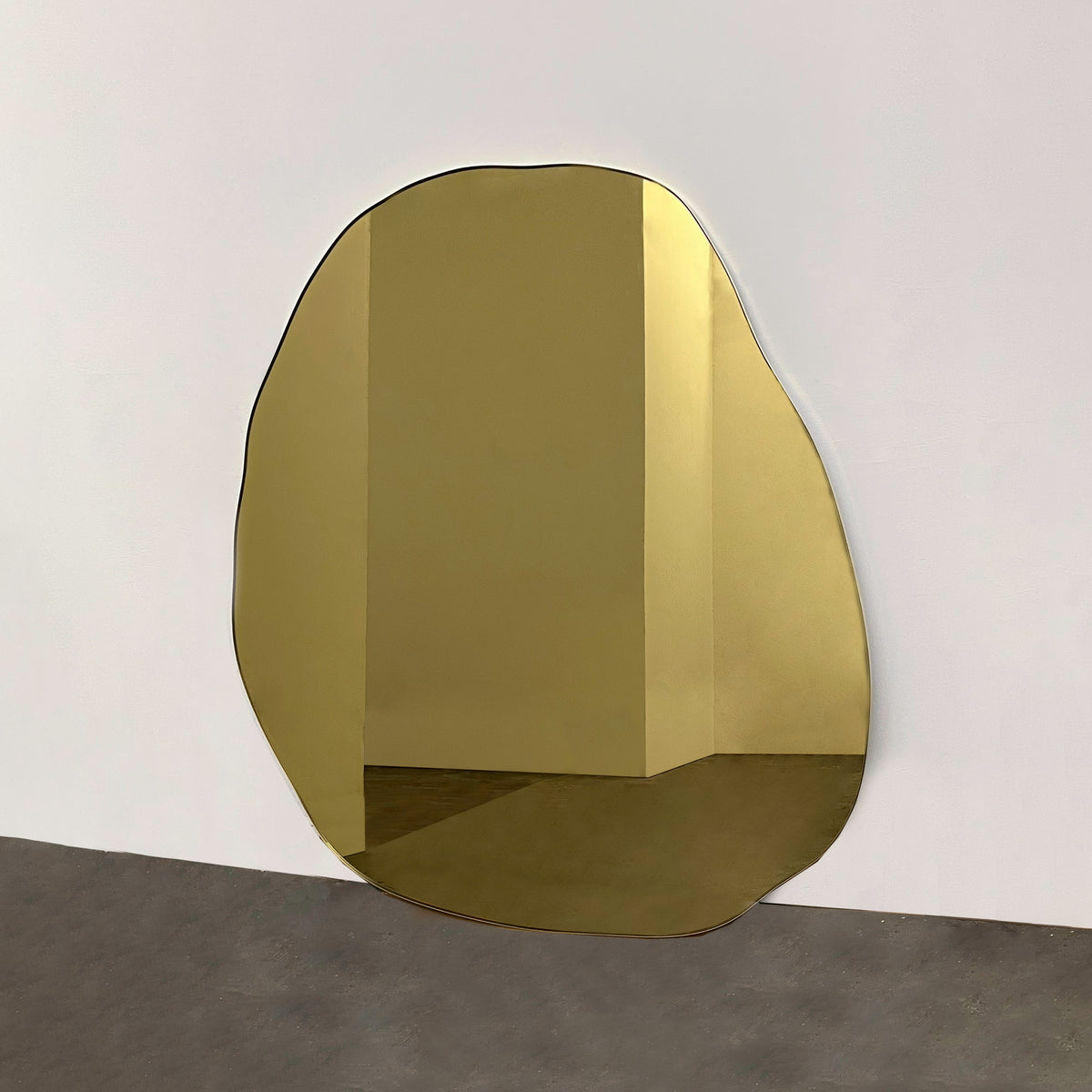 Contemporary Gold Tinted Freeform Mirror with Brass Frame - F