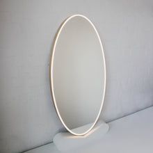 Ovalis™ Oval shaped Front Illuminated Modern Large Mirror with a Brushed Brass Frame