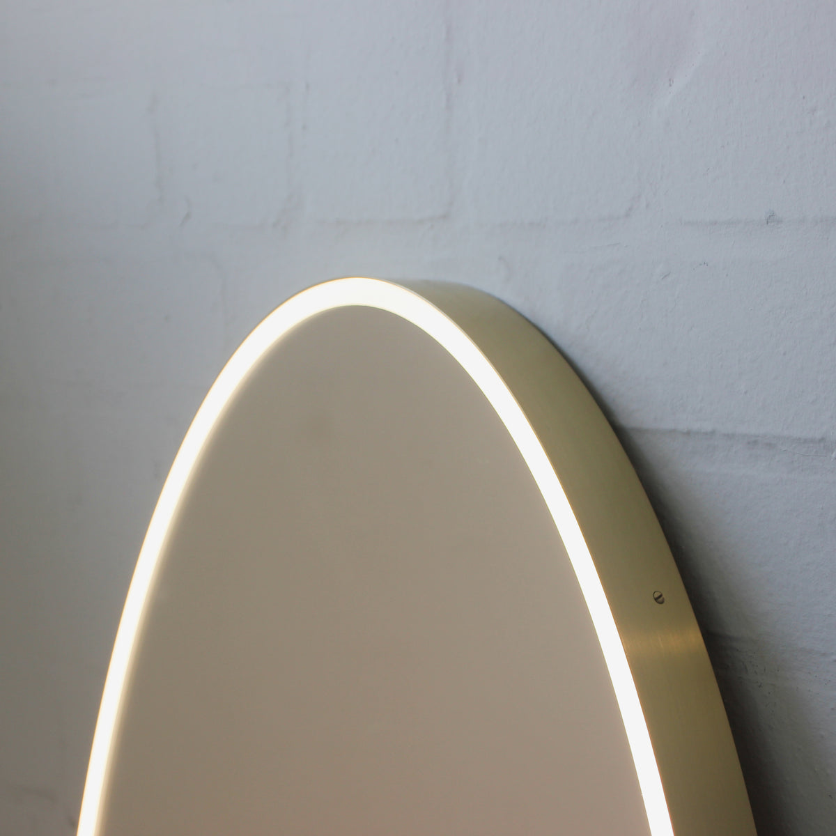 Ovalis™ Oval shaped Front Illuminated Modern Large Mirror with a Brushed Brass Frame