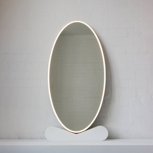 Ovalis™ Oval shaped Front Illuminated Modern Large Mirror with a Brushed Brass Frame