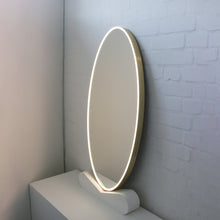 Ovalis™ Oval shaped Front Illuminated Modern Large Mirror with a Brushed Brass Frame