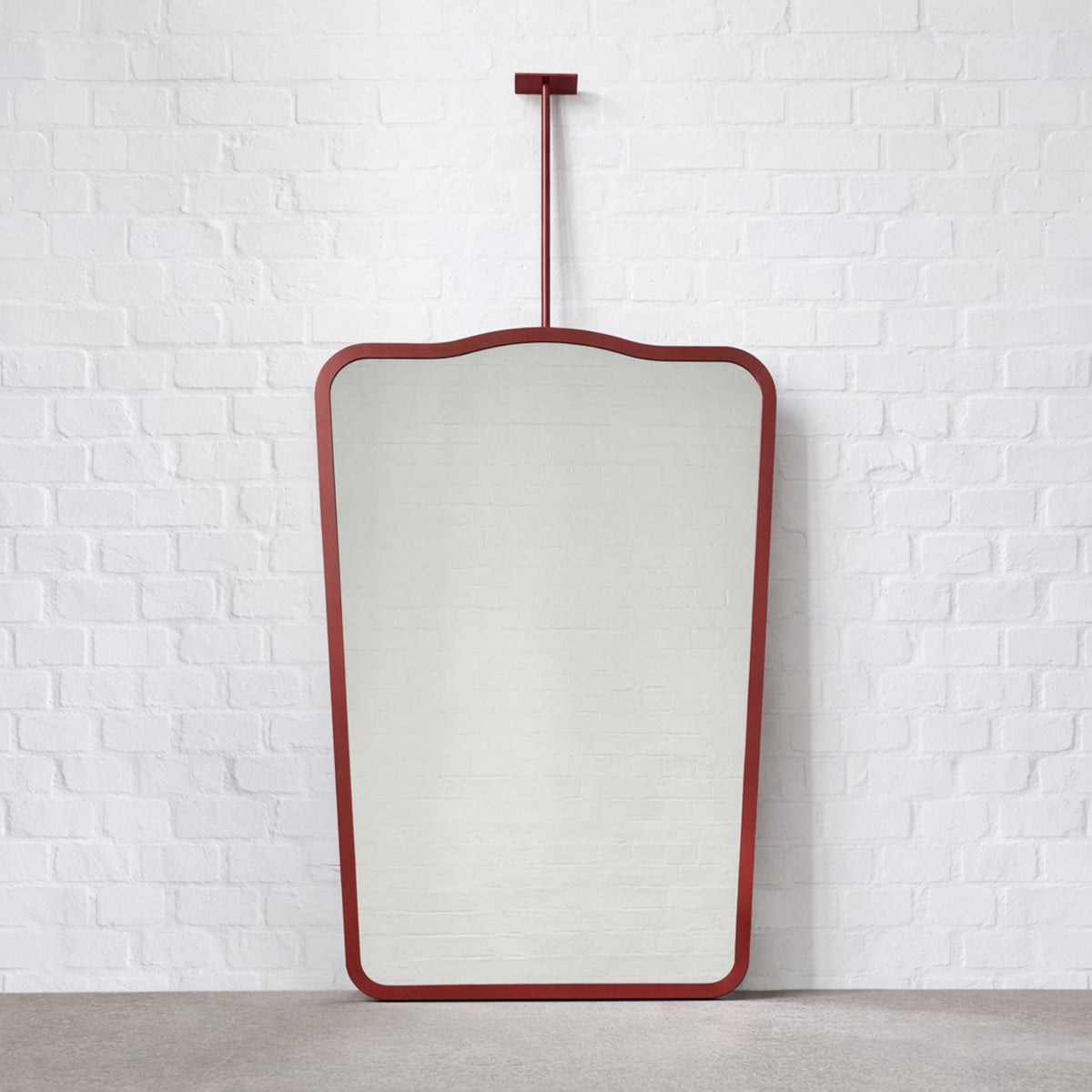 Mid-century Inspired Ceiling Suspended Freeform Mirror with Red Frame - Vintage N.4