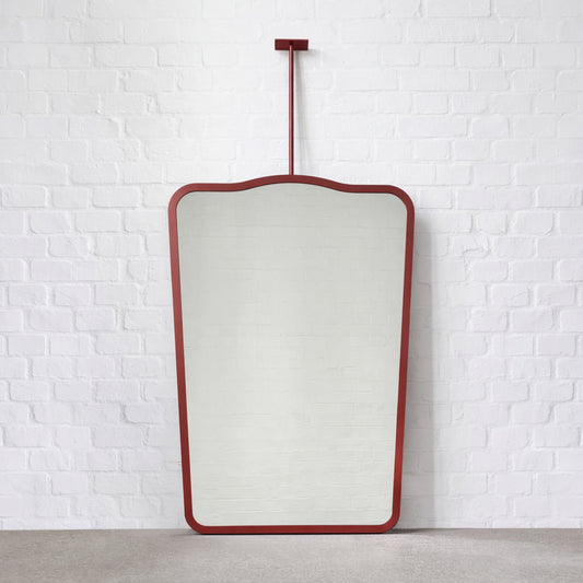 Mid-century Inspired Ceiling Suspended Freeform Mirror with Red Frame - Vintage N.4