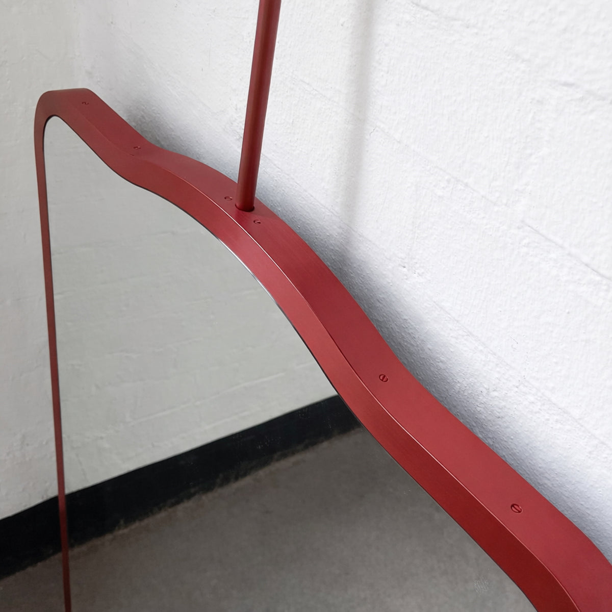 Mid-century Inspired Ceiling Suspended Freeform Mirror with Red Frame - Vintage N.4