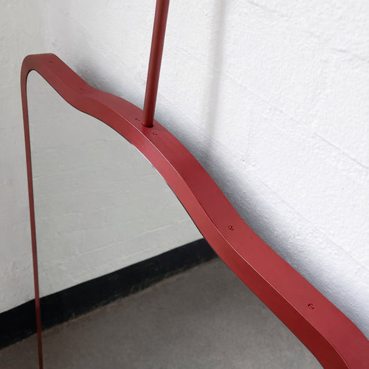 Mid-century Inspired Ceiling Suspended Freeform Mirror with Red Frame - Vintage N.4