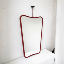 Mid-century Inspired Ceiling Suspended Mirror with Modern Red Frame