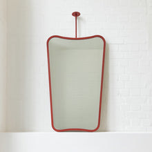 Mid-century Inspired Ceiling Suspended Mirror with Modern Red Frame