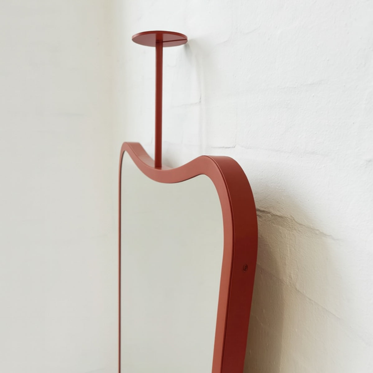 Mid-century Inspired Ceiling Suspended Mirror with Modern Red Frame