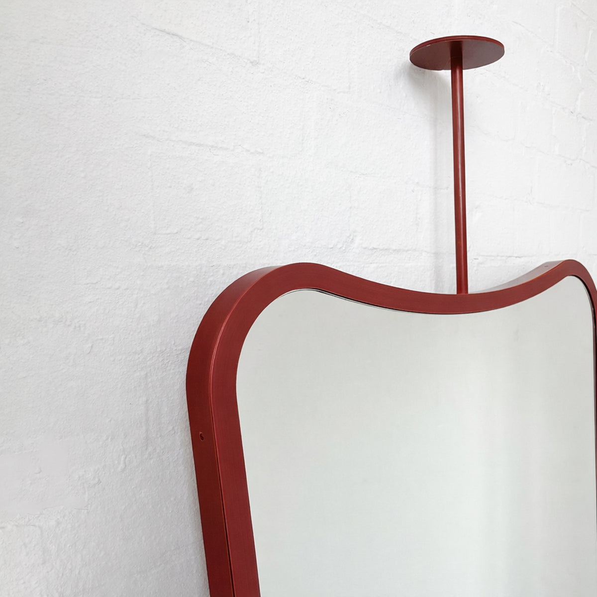Mid-century Inspired Ceiling Suspended Mirror with Modern Red Frame