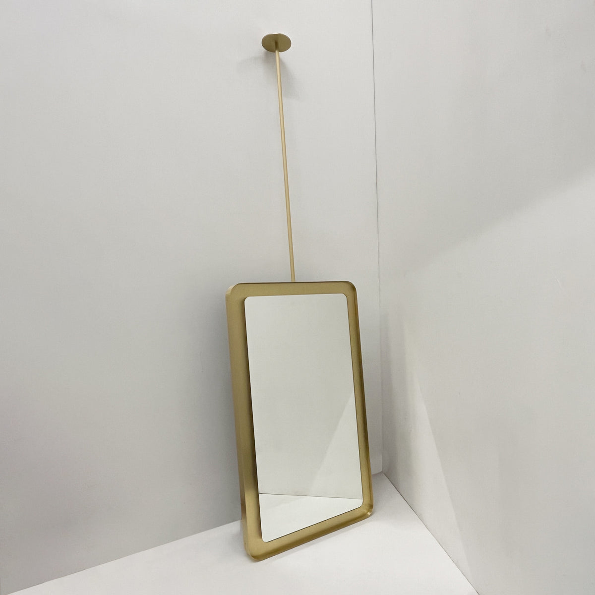 Ceiling Suspended Quadris™ Rectangular Illuminated Mirror with Brass Tray Frame