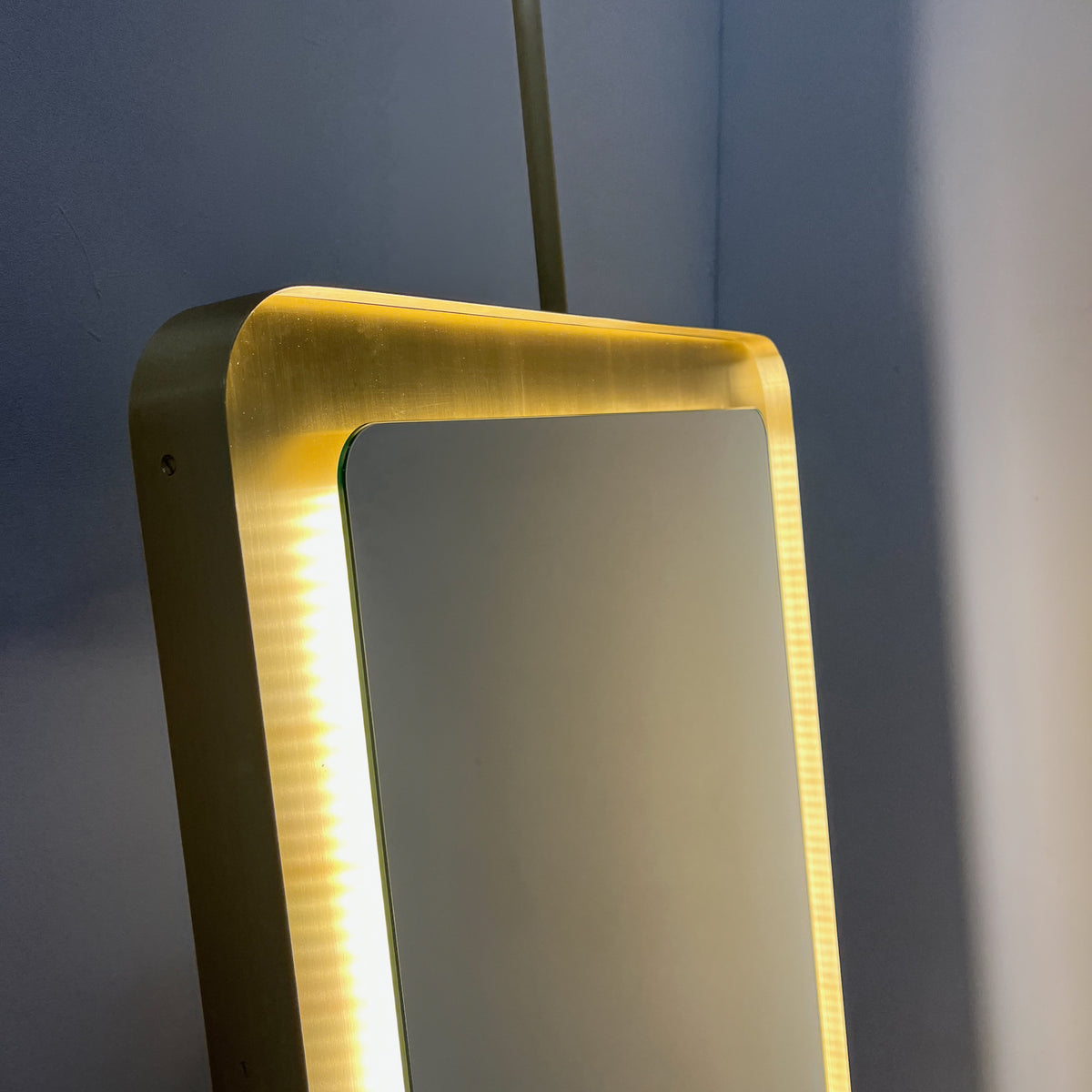 Ceiling Suspended Quadris™ Rectangular Illuminated Mirror with Brass Tray Frame