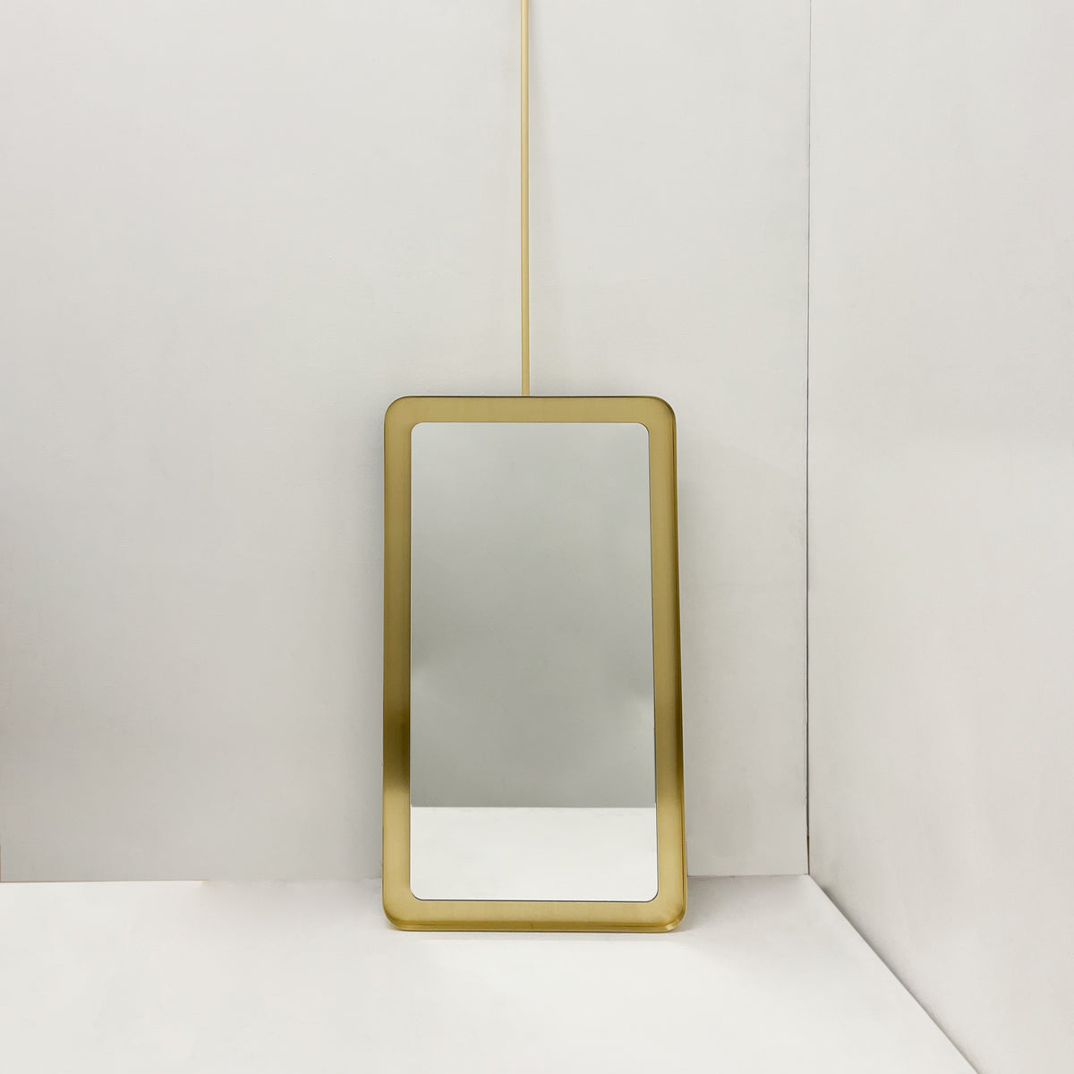 Ceiling Suspended Quadris™ Rectangular Illuminated Mirror with Brass Tray Frame