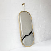 Pill shaped Ceiling Suspended Bevelled Mirror with Brass Full Frame