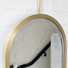 Pill shaped Ceiling Suspended Bevelled Mirror with Brass Full Frame