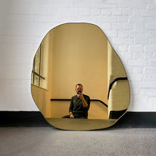 Contemporary Gold Tinted Freeform Mirror with Brass Frame - F