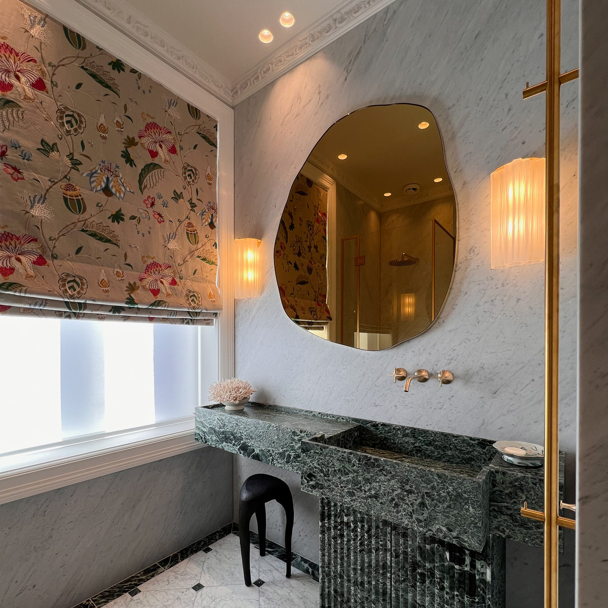 Contemporary Gold Tinted Freeform Mirror with Brass Frame - F
