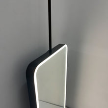 Ceiling Suspended Quadris Illuminated Rectangular Mirror with Minimalist Bronze Patina Frame